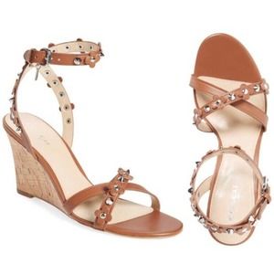 Coach Rosemary Camel Brown Floral Rivets Wedge Sandals | 6.5